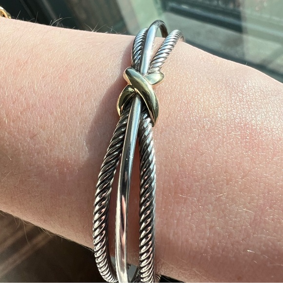 David Yurman 18K Gold and Sterling Silver X Crossover Cuff Bracelet - Picture 7 of 8